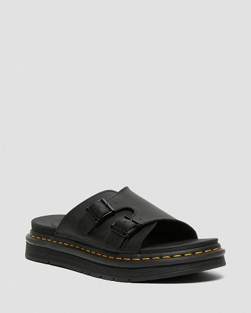 Black Men's Dr Martens Dax Men's Leather Slide Sandals | CA 634EBC